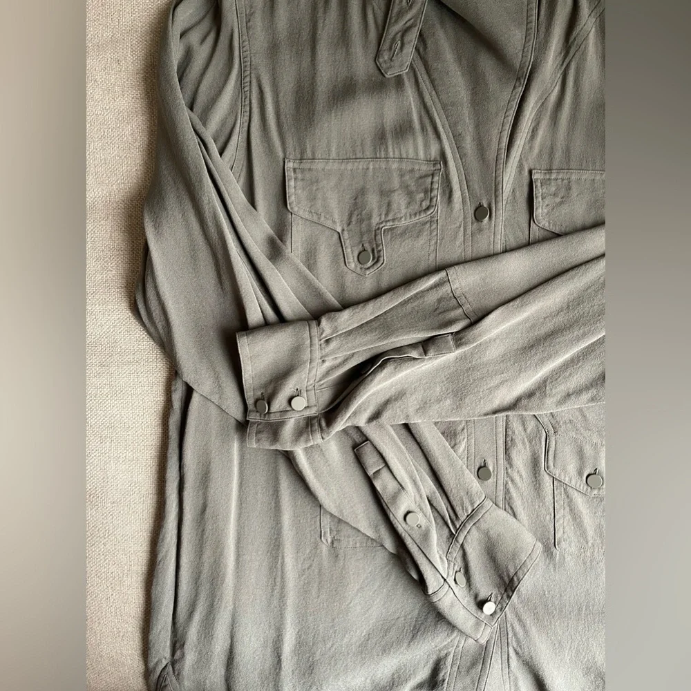 Alexander Wang 100% Silk Button Up Shirt / Tunic In Army /Olive Green Size 10 - Picture 7 of 16
